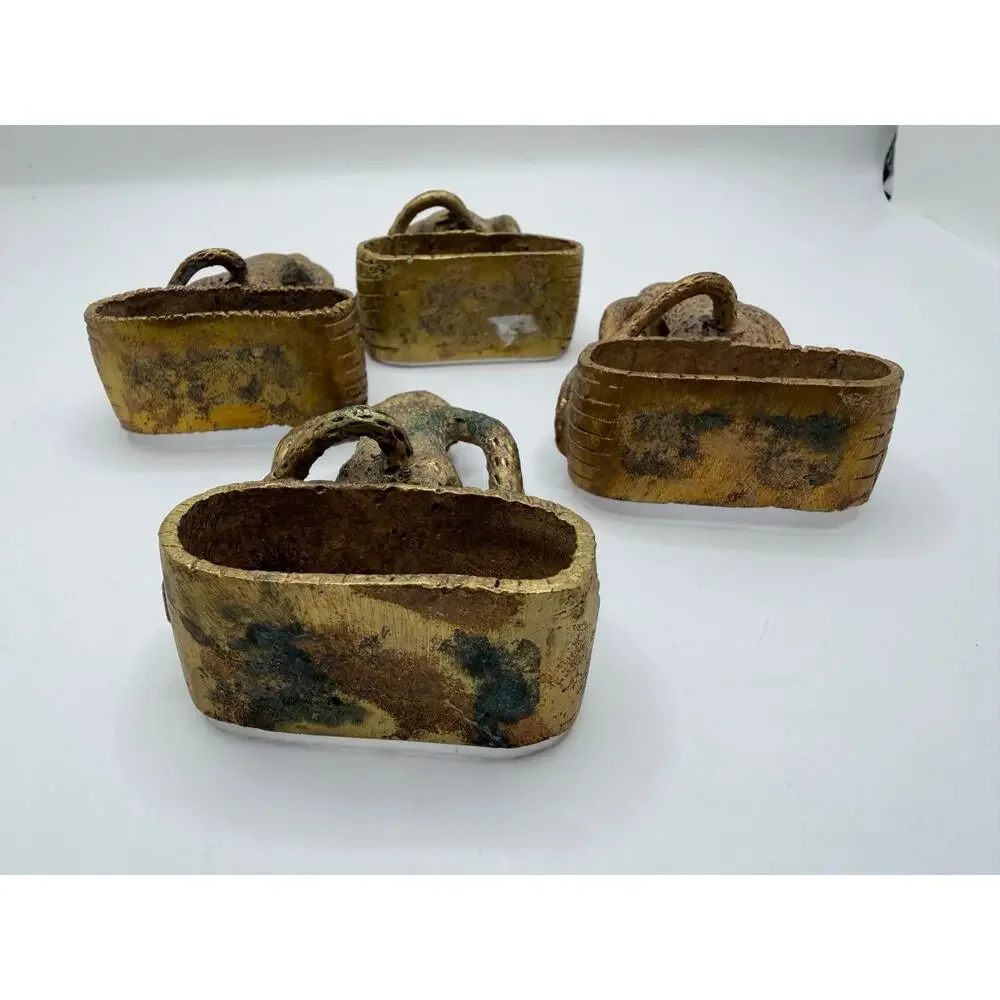Vintage Brass Monkey Napkin Rings Set of 4 Heavy Cast Metal Figural Table Decor